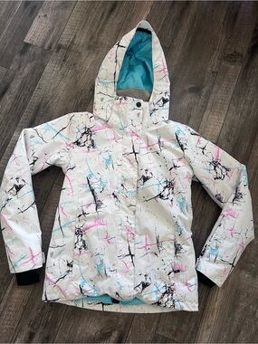 SMN White Marbled Women's Ski Jacket